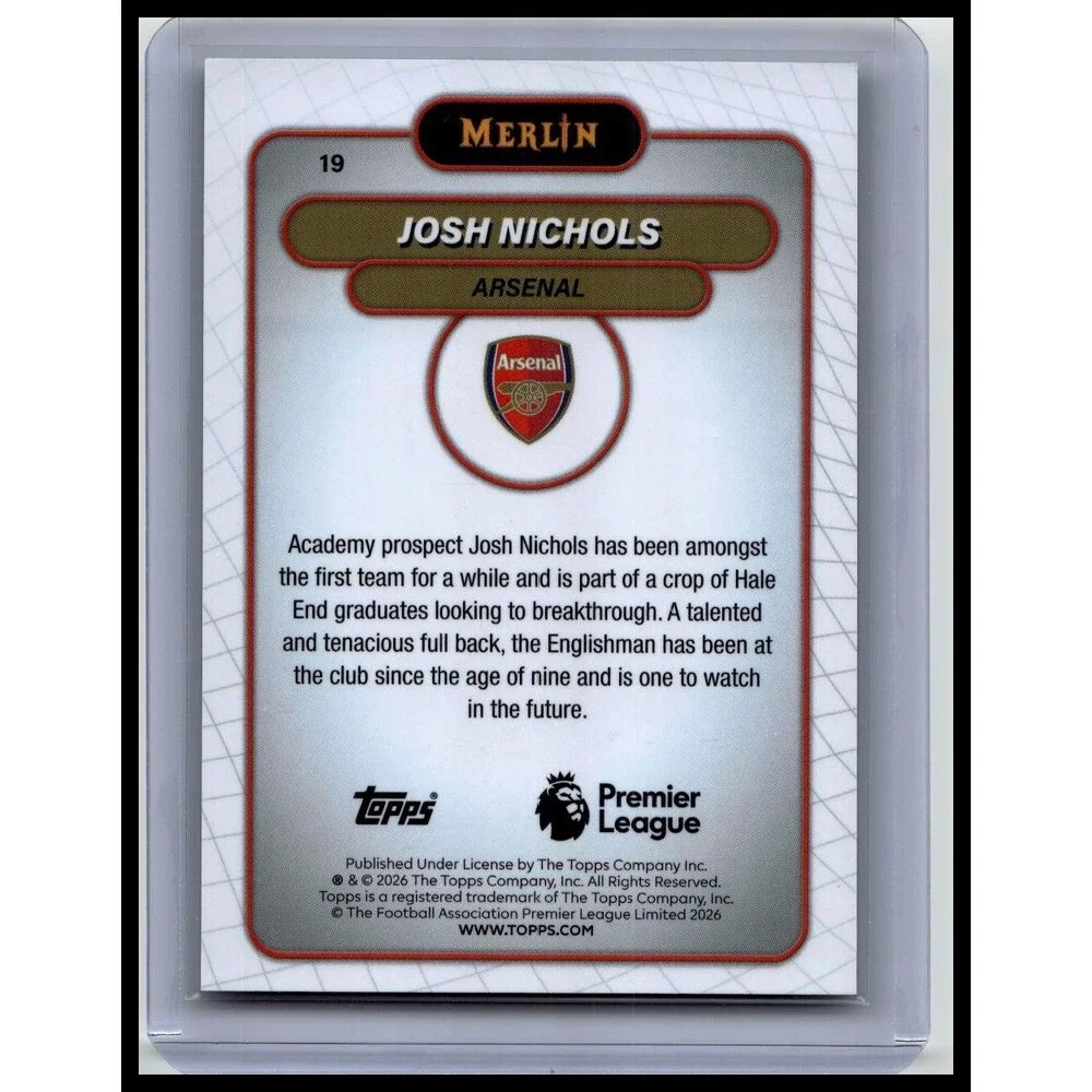 2026 Merlin Premier League Josh Nichols #19 Arsenal FC Green Mojo Rookie #/99